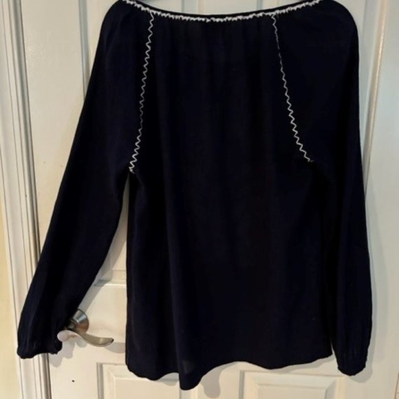Tory Burch Navy and White Embroidered Kinsley Top L EUC - Picture 3 of 4